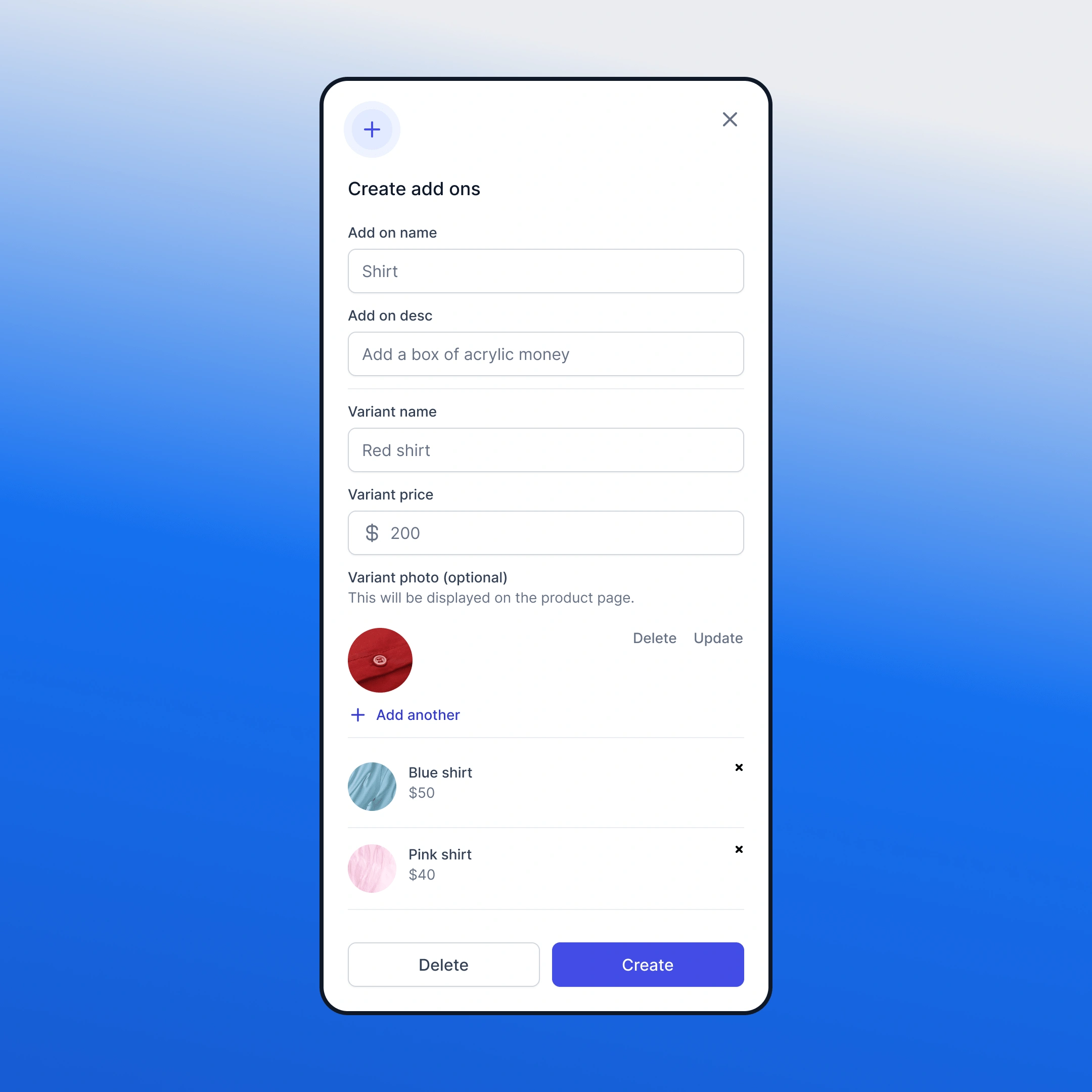 Blomma can now easily add product variants with different colors, prices, and images from one simple interface.