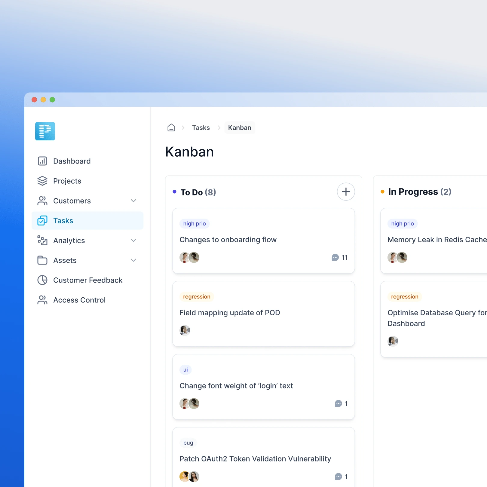 Teams create their own boards and invite members. Everyone sees what needs to be done, who is working on what, and project progress in a shared view.